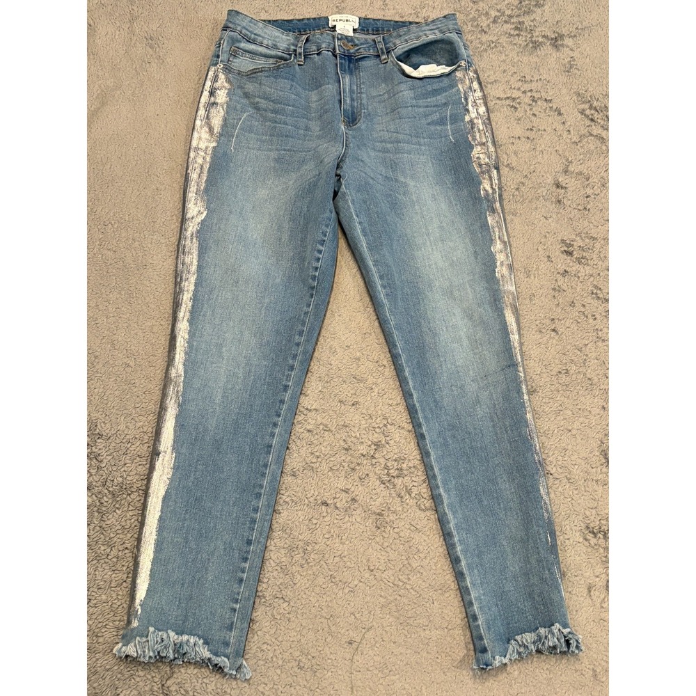 For The Republic Womens 6 Skinny Jeans Silver Side Stripe Raw Hem Light Wash